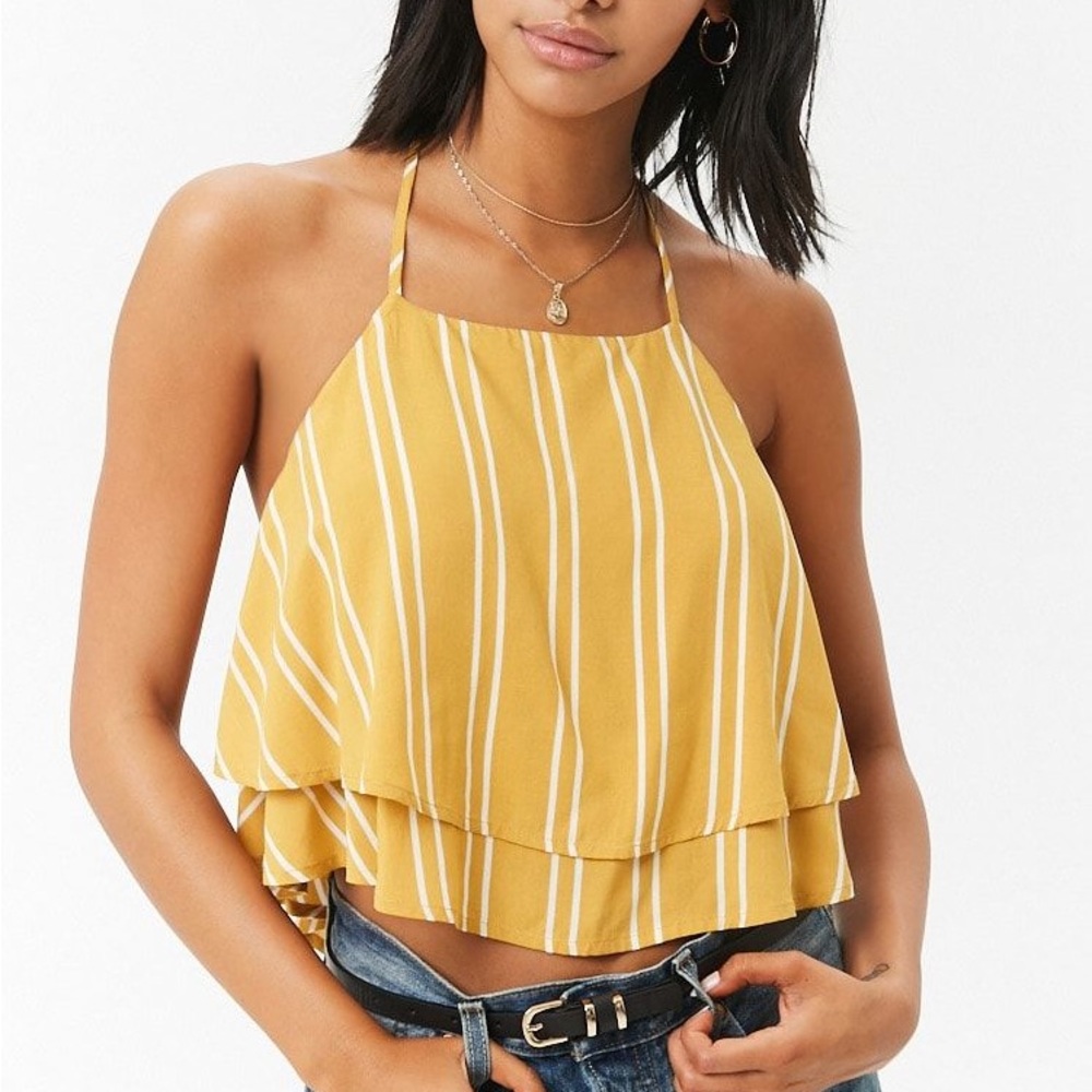 Forever 21 Striped Flounce Crop Cami
